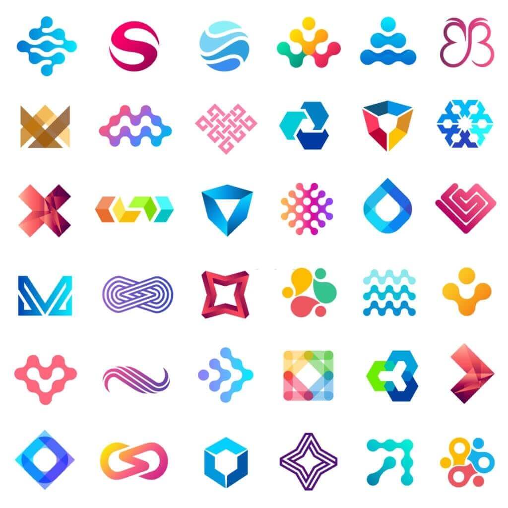 Logo concepts in different colors and shapes
